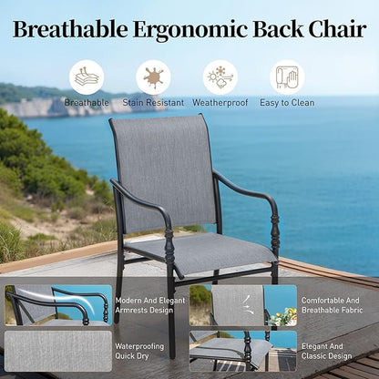 Patio Table and Chairs Set of 6, All-Weather Breathable Textilene Patio Chair with Gourd-Shaped Armrests, 54x54 Round Table with Umbrella Hole, 7 Pcs Metal Frame Patio Dining Set