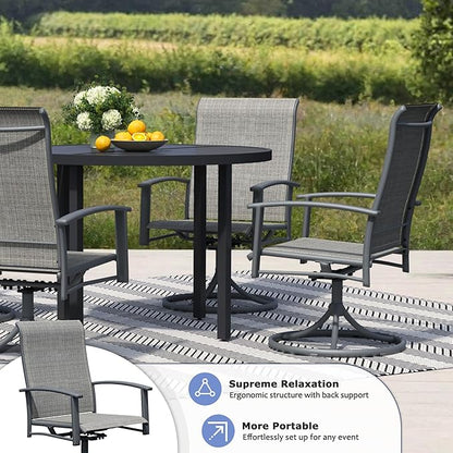Outdoor Patio Swivel Dining Chairs Set of 6, All-Weather Swivel Rocker Chairs with Textilene High Back and Black Rust-Proof Metal Frame, Perfect for Patio, Lawn, Garden, or Backyard, Grey