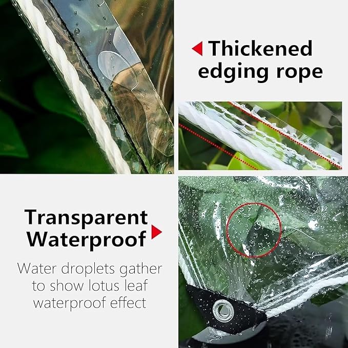 Clear Tarps with Grommets 14 Mil Clear PVC Tarp 400g/m² Thickened Tear Resistant, for Camping, Plants Greenhouse, Cars, Patio (10' X 12')