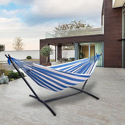 Lazy Daze Hammocks Double Hammock with 9 ft Space-Saving Steel Stand Includes Portable Carrying Case, 450 Pounds Capacity (Blue White)