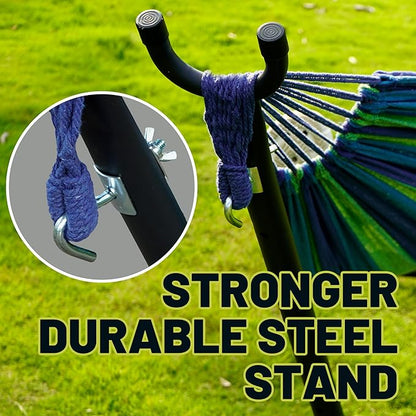 Hammock with Heavy-Duty Steel Stand for Outside，Hammocks 450 Lb Capacity，Portable Hammock，2 People Standing Hammocks，Suitable for Beach，Backyard, Gardens, Patio, Bedroom，100 * 40 * 38 Inch （Blue）