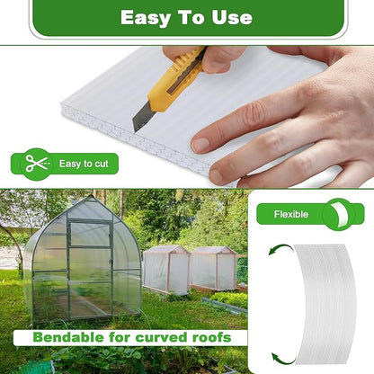 6PCS Polycarbonate Greenhouse Panels, 4' x 2' x 0.32'' Three-layer Honeycomb Panels Polycarbonate Sheet, Clear Waterproof UV Protected Corrugated Plastic Roof Panels for Greenhouse Replacement