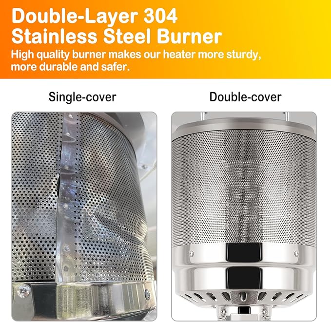 Hykolity 50,000 BTU Patio Heater with Sand Box, Table Design, Double-Layer Stainless Steel Burner, Wheels, Tip-over Protection System, Outdoor Heater for Home and Residential, Silver