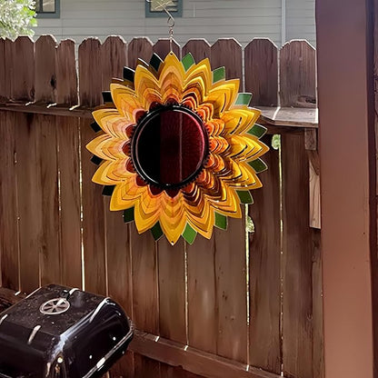 Wind Spinner Yard Art Garden Decor 3D Stainless Steel Metal Sculptures Sunflower Kinetic Hanging Whirligigs Decorations Backyard Outside Indoor Outdoor Patio Ornaments Clearance Sun Catcher Windmill