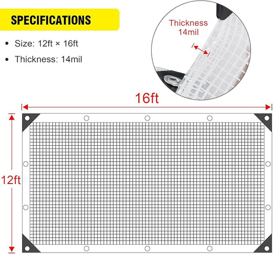Clear Greenhouse Heavy Duty tarp 14 Mil Clear Waterproof Cover,UV Resistant Poly Tarp with Grommets 12 x16ft Superior Strength,for Gardening, Farming, Nursery, Garden
