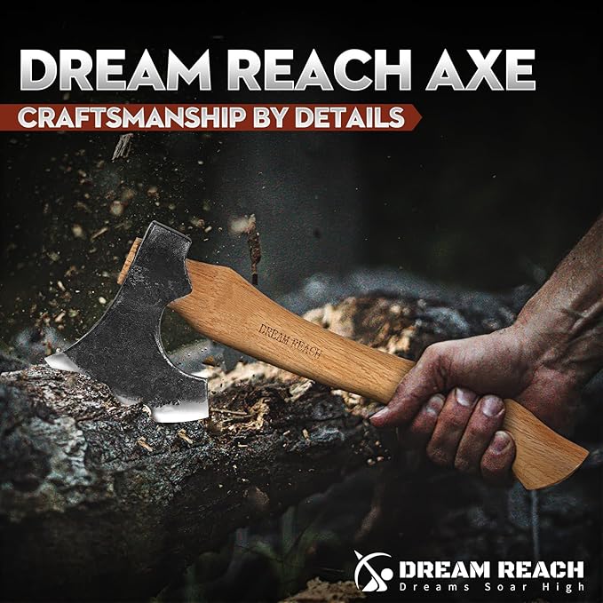 Dream Reach Hatchet Axe with Sheath Wood Hatchet Carbon Steel Heat Treated Bushcraft Hatchet - 14" Hand Forged Camping Axe for Chopping Wood, Garden