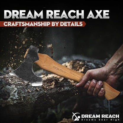 Dream Reach Hatchet Axe with Sheath Wood Hatchet Carbon Steel Heat Treated Bushcraft Hatchet - 14" Hand Forged Camping Axe for Chopping Wood, Garden