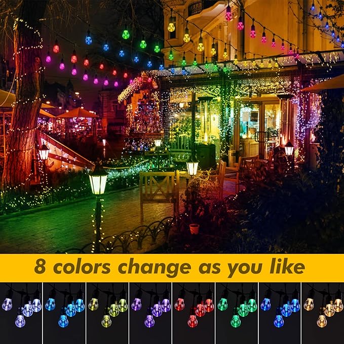 Auroraworld 96FT Commercial RGB Outdoor String Lights, Dimmable Waterproof LED Patio Lights with Remote, 30 Shatterproof Edison Bulbs for Cafe Yard Garden Party Decor