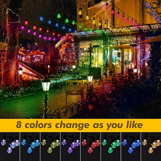 Auroraworld 48FT Solar RGB Outdoor String Lights, Dimmable Waterproof LED Patio Lights with Remote, 15 Shatterproof Edison Bulbs for Cafe Yard Garden Party Decor