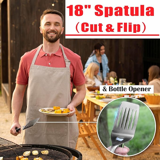 GRILLART BBQ Tools Grill Tools Set -18Inch Grilling Tools BBQ Set - Grill Accessories w/BBQ Tongs, Spatula, Fork, Brush- Stainless Grill Kit Grilling Set - Gift Ideas BBQ Accessories Gifts for Men Dad