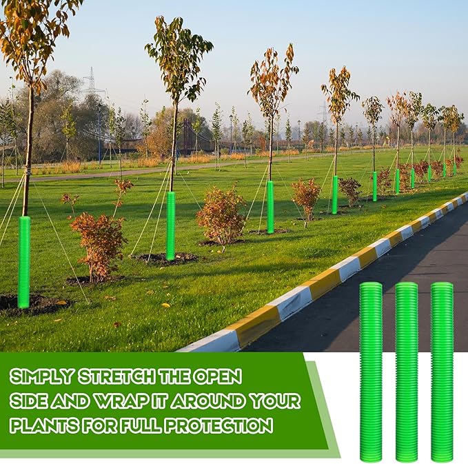 Menkxi 20 Pcs Corrugated Tree Guards Tubes Plastic Saplings Tree Trunk Protectors Wraps to Protect Bark from Deer, Sapling from Rodents, Mowers, Animals (15.7 x 2,Army Green)