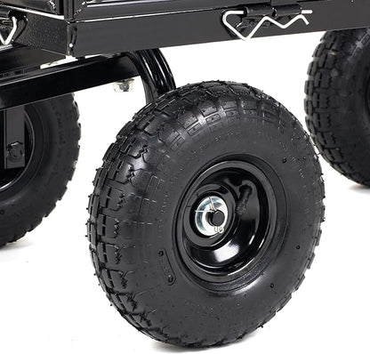 Finnhomy Heavy Duty 1000 Lbs Capacity Mesh Steel Garden Cart, Pullable Garden Wagons Carts on Wheels, Folding Utility Wagon with Removable Sides for Outdoor, Yard, Lawn, Black