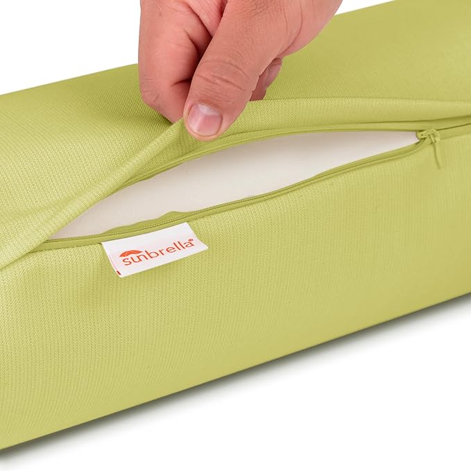 Austin Horn Classics Sunbrella Set of 2 Zippered Neck Bolster Pillow, Made with Sunbrella Fabric, Cylinder Pillows, for Couch & Bed, Decorative Round Throw Pillow, Back & Neck Support (Kiwi)