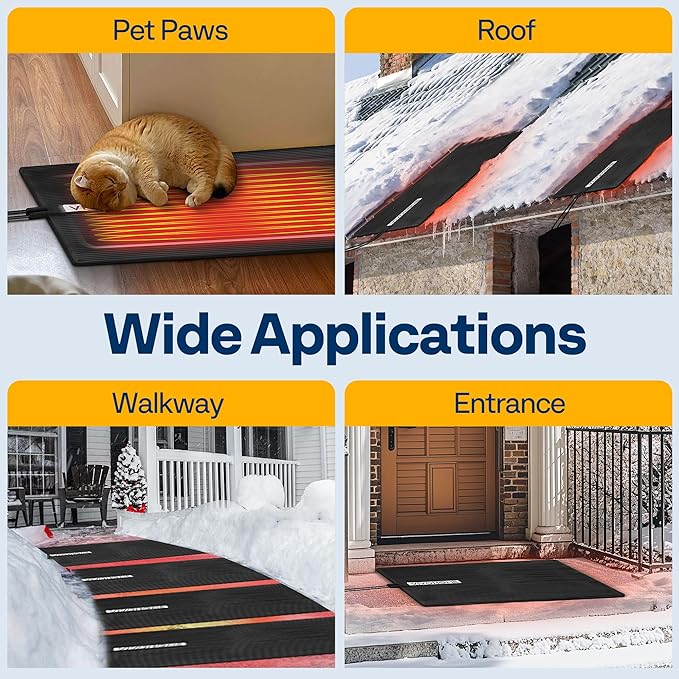 VIVOHOME 23" x 40" Snow Melting Mat with Grounding Wires, 0.35" Thickened SBR Rubber Heated Outdoor Mats, Heated Walkway Mats 1 Pack (Power Cord Not Included)