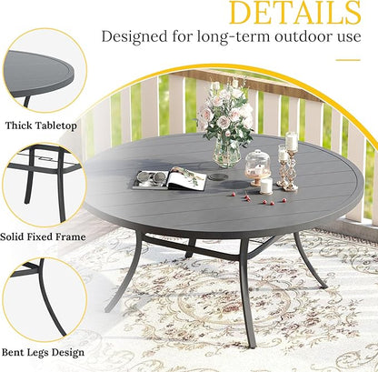 VICLLAX Patio Dining Set for 6, 7 Pieces Outdoor Furniture Includes 53" Round Patio Table with Umbrella Hole and 6 Outdoor Swivel Chairs for Lawn Garden, Grey Tabletop and Grey Fabric