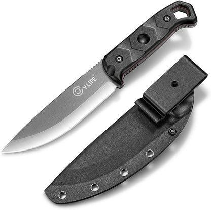 CVLIFE Full Tang Fixed Blade Knife with Sheath,Sharp Blade Made of D2 Steel with Nylon Fiberglass Handle,Survival Knife for Men Outdoor Hunting Camping and EDC Bushcraft,Black