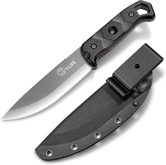 CVLIFE Full Tang Fixed Blade Knife with Sheath,Sharp Blade Made of D2 Steel with Nylon Fiberglass Handle,Survival Knife for Men Outdoor Hunting Camping and EDC Bushcraft,Black
