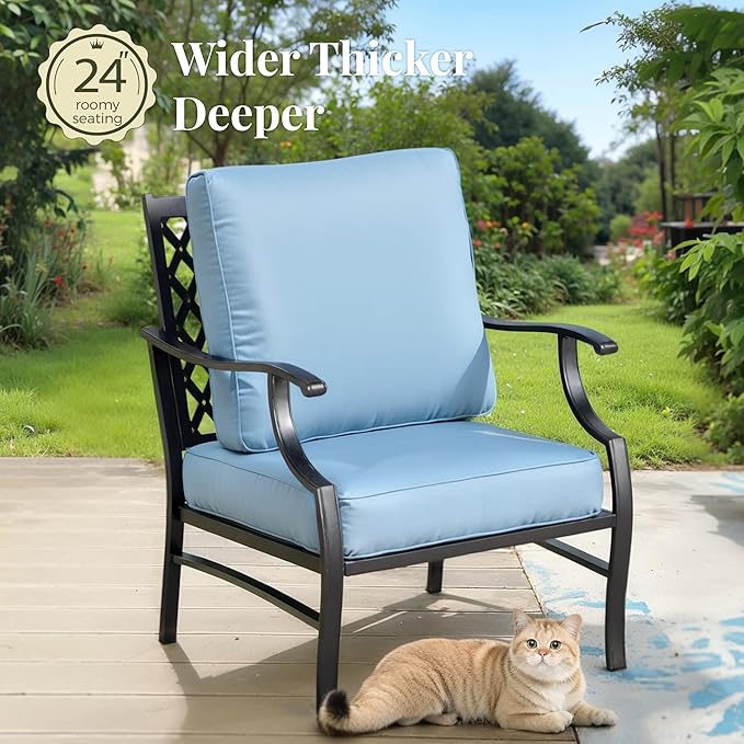 Patio Furniture Set 6 pcs, Outdoor Patio Furniture, 3-Seat Sofa, 2 Single Chairs, 2 Ottomans, Coffee Table and 5.75" Extra Thick Cushion, Patio Conversation Set for Garden Backyard Deck,Blue