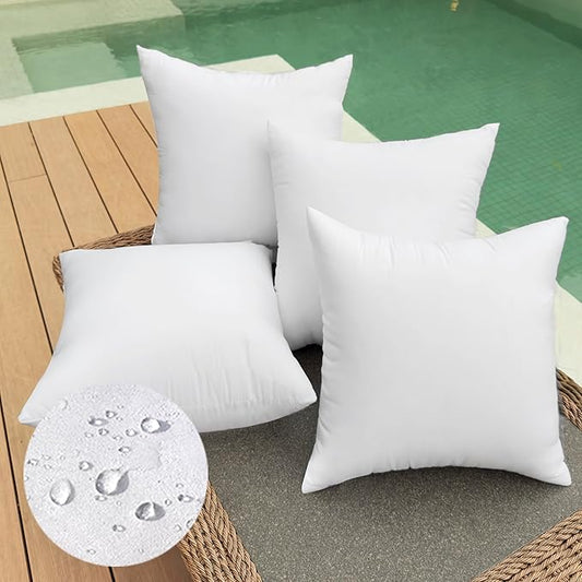 18 x 18 Outdoor Pillow Inserts Pack of 4 Medium Throw Pillow Inserts Waterproof Patio Furniture Pillows Decorative Porch Couch Pillows Premium White Square Sofa Cushion Sham Stuffer