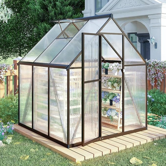 CQZY 6x6 FT Walk-in Greenhouse for Outside,Dark Gray