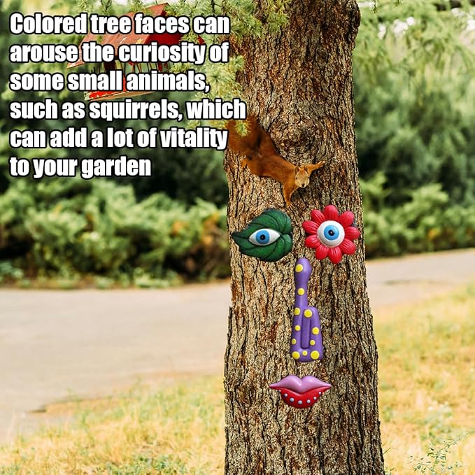 2 Pack Tree Faces Decor Outdoor, Trees Art Decoration, Colorful Funny Outdoor Tree Faces Decor Creative Face for Patio Trees and Wall Decoration