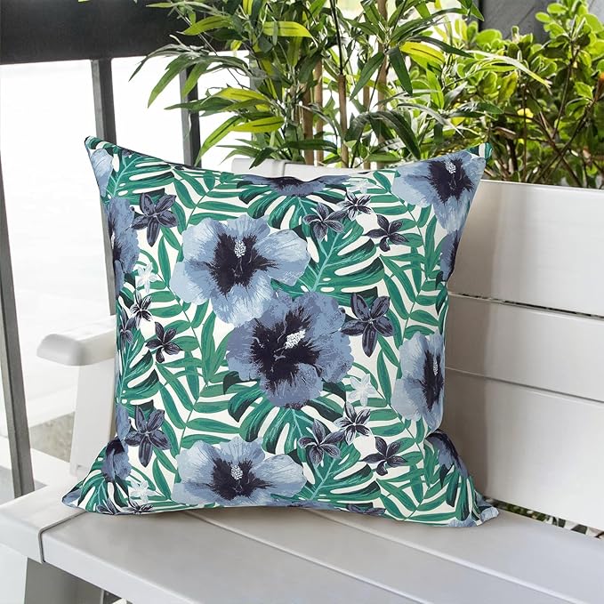 LVTXIII Outdoor/Indoor Throw Pillows, Decorative Throw Pillows with Inserts, 18"x18" Square Pillows for Bed, Couch, Sofa and Patio Furniture, Set of 2, Blue Salmone Tropical