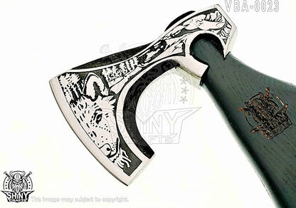 SHINY CRAFTS-Viking Axe Mens Axes Gifts for him Hatchet with Leather Sheath-Handmade Viking Axe with Carbon Steel Head Ashwood Handle Viking Gifts for Men with Premium Quality Leather Sheath (SCA 23)