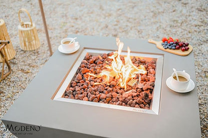 AMS Fireplace | Modeno | Westport | Firepit Table | Cover and Lava Rocks Included | (Fuel: Liquid Propane - Light Gray)