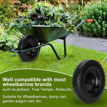 Upgraded 16" Flat Free Wheelbarrow Wheels and Tires, 4.80/4.00-8 Solid Wheelbarrow Tires with 5/8"&3/4" Bearings,14"-16" Universal Fit Wheelbarrow Wheels for Wheelbarrows/Garden Trailer