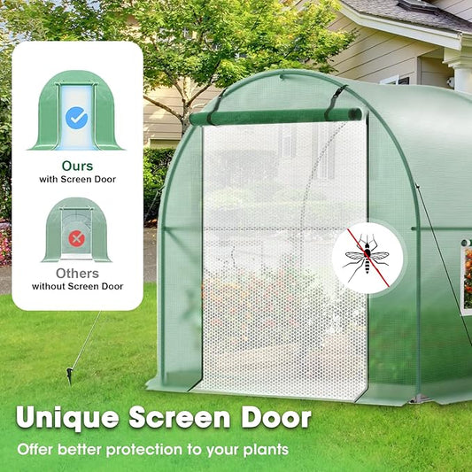 Walk-in Greenhouse, 12x7x7 FT Heavy Duty Tunnel Green House for Outdoors, Portable Green Houses for Outside, Winter Hot House with Metal Frame & Roll-up Zipper Door Screen Windows