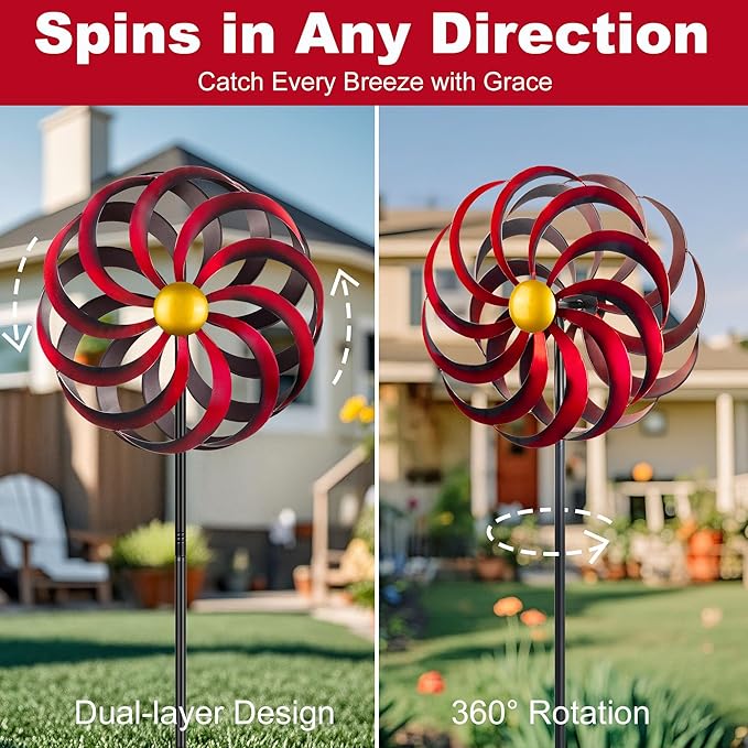 Wind Spinners Outdoor Yard Decorations, 16 Inches Wind Sculpture Metal Garden Art, Windmills for Yard Gardening Gifts for Women Mom Backyard, Patio, Garden Decor