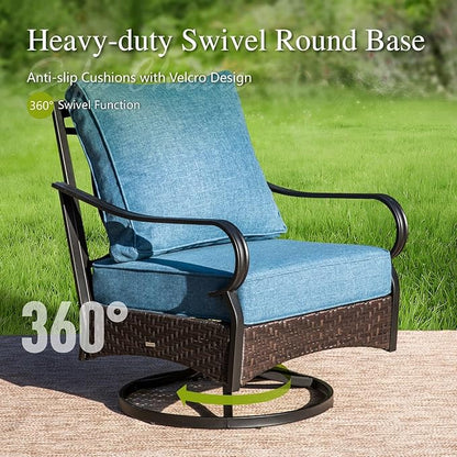 Sophia & William Patio Furniture Set, 4 Piece Metal Outdoor Conversation Set with 2-Seater Outdoor Couch, 2 Swivel Chairs, 1 Coffee Table for Outdoor Seating, Backyard, Porch(Navy Blue)