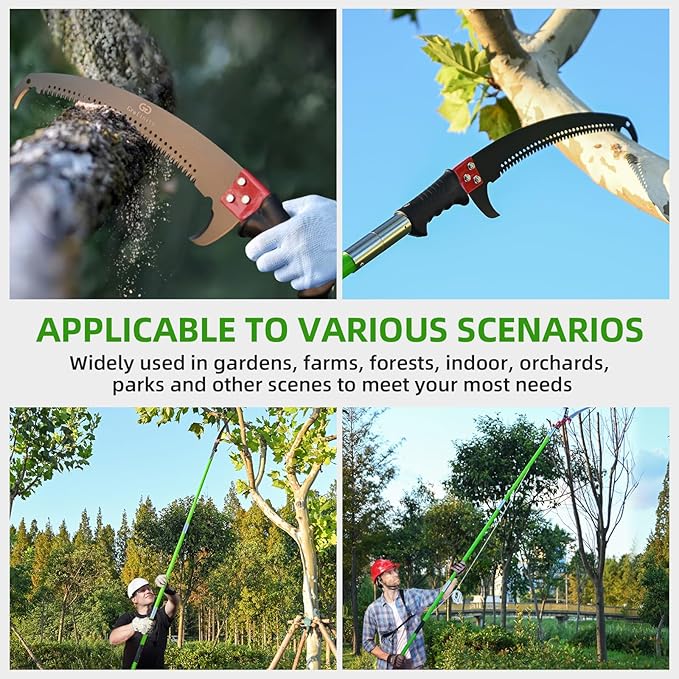 27FT Manual Pole Saw, Tree Branch Trimmer with 8-Section Fiberglass Handle, Sharp Steel Blade and Scissors, Lightweight Extendable Design for High Branch Trimming, Ideal for Palms and Shrubs