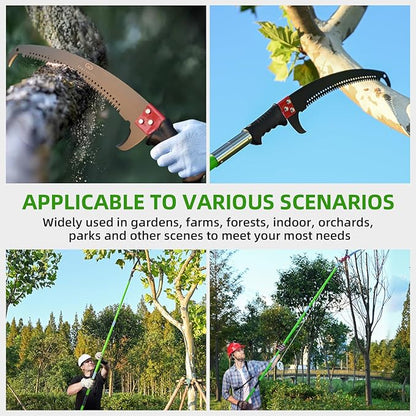 27FT Manual Pole Saw, Tree Branch Trimmer with 8-Section Fiberglass Handle, Sharp Steel Blade and Scissors, Lightweight Extendable Design for High Branch Trimming, Ideal for Palms and Shrubs