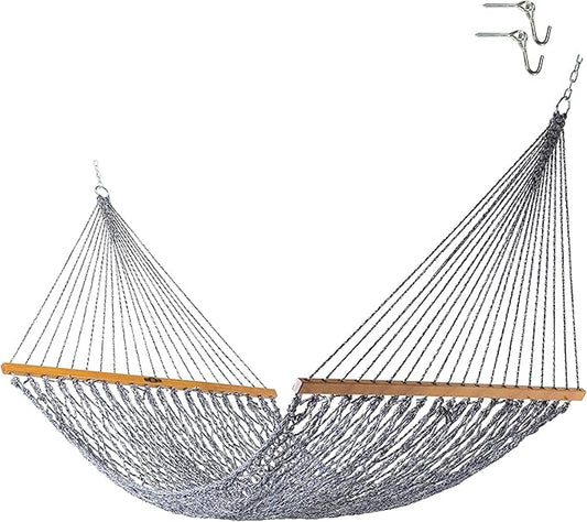 Original Pawleys Island Deluxe Navy Oatmeal Heirloom Tweed DuraCord Rope Hammock – 13 ft. x 60 in., 2-Person, 450 lb Capacity, Oak Spreader Bar, Zinc-Plated Hardware, Handcrafted in The USA