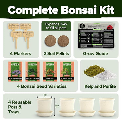 Bonsai Tree Kit 𝗨𝗦𝗔 Gifts for Men & Women - Grow 4 Bonsai Trees - Unique Gardening Crafts for Adults, DIY Hobbies for Plant Lovers & Gardeners - Unusual Christmas Gift Ideas for Mom & Dad
