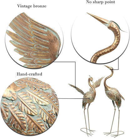 TERESA'S COLLECTIONS Garden Decor, Set of 2 Cranes Garden Decor, 25-26", Elegant Cranes with Golden Painting, Waterproof Metal Garden Statue, Herons Gifts Birthday Gifts for Women Mom