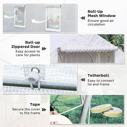Outsunny 20' x 10' x 7' Outdoor Walk-in Greenhouse, Tunnel Green House with Roll-up Windows, Zippered Door, PE Cover, Heavy Duty Steel Frame, White