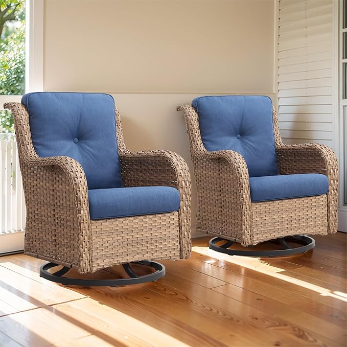 Swivel Rocker Patio Chairs：Patio Swivel Rocker Chairs Set of 2, Outdoor Swivel Rocker Patio Chairs, Yellow/Blue