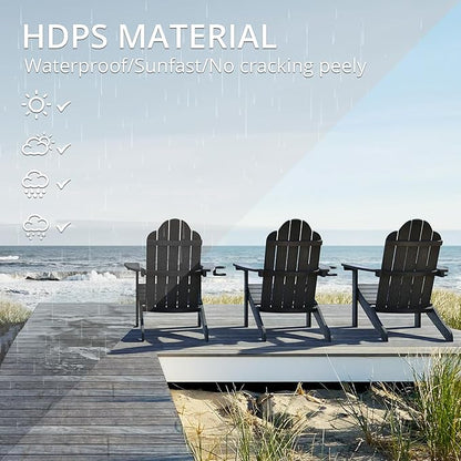 LUE BONA HDPS Adirondack Chairs Set of 4, Fire Pit Outdoor Chair Weather Resistant with Cup Holder, Modern Plastic Chair Plastic for Patio, Deck, Proch, Hotel, Resort, 350LBS, Black