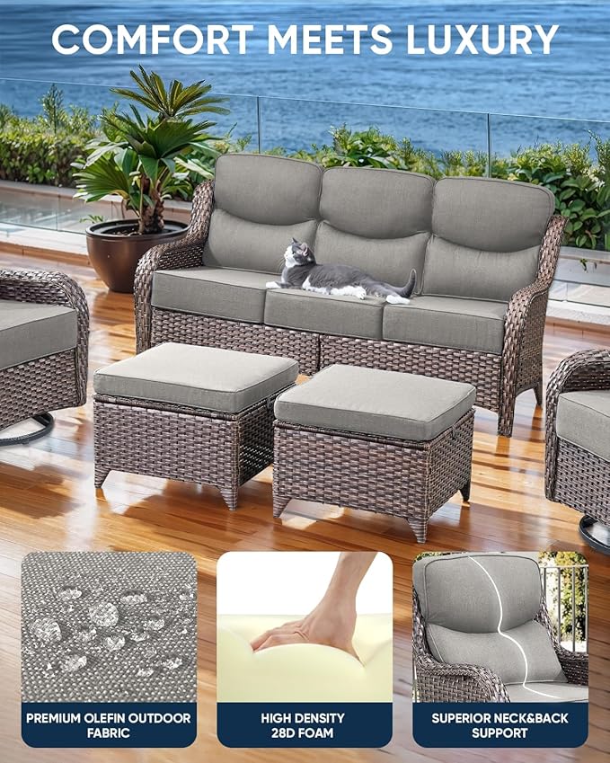 Luxury 24x24x6 Inch Smile Outdoor Cushions - 1 Set Deep Seat Water-Resistant Patio Furniture Replacement Cushion for Wicker Rattan Wood Metal Chair Glider Rocker Loveseat Sofa - Grey