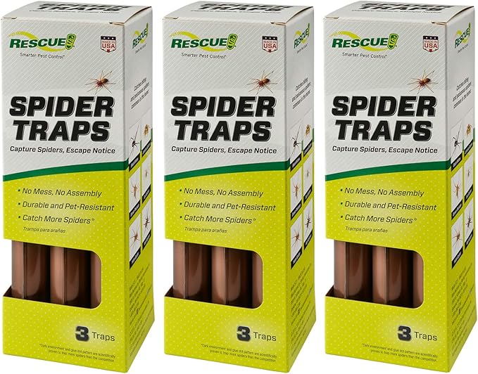 RESCUE! Spider Traps – Catches Brown Recluse, Hobo Spiders, Black Widows & Wolf Spiders - 3 Pack (9 Traps)