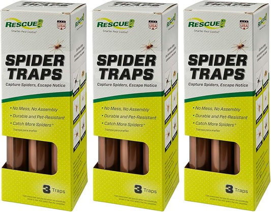 RESCUE! Spider Traps – Catches Brown Recluse, Hobo Spiders, Black Widows & Wolf Spiders - 3 Pack (9 Traps)