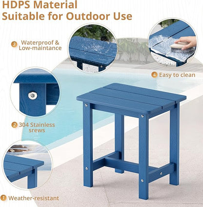 LUE BONA Outdoor Side Table, HDPS Small Outdoor Adirondack Side Tables, Outside End Table for Patio, Porch, Deck, Pool, Weather Resistant/Easy Maintenance, Navy Blue