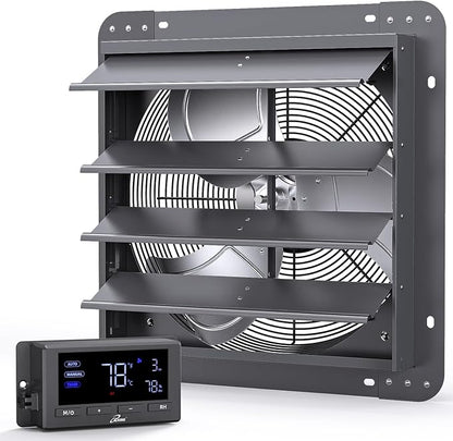 iLiving 16" Wall Mounted Shutter Exhaust Fan, Automatic Shutter, Temperature and Humidity Controls with Variable Speed, 1736 CFM at 1600 RPM DC Motor