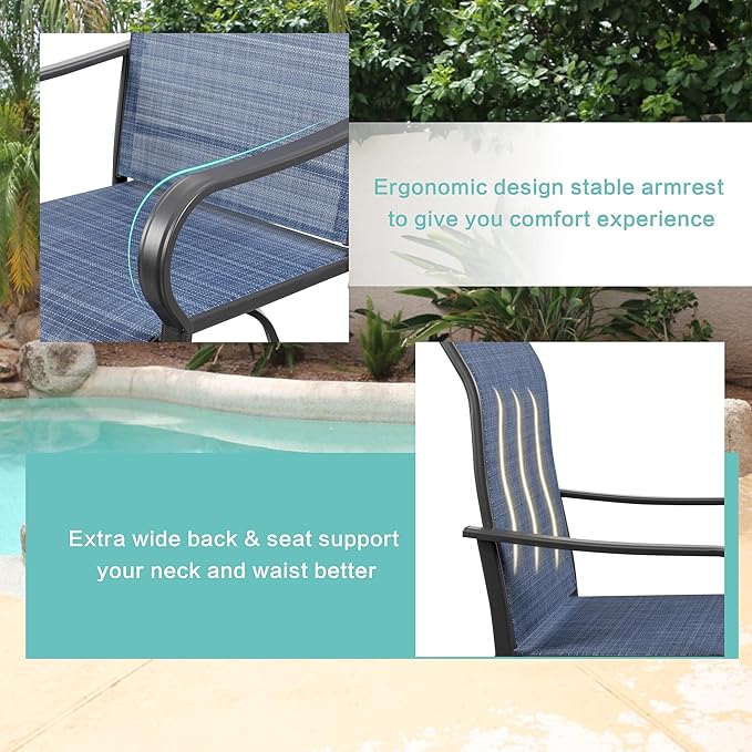 Vongrasig 6 Piece Patio Swivel Bar Chairs, All Weather Metal Textile High Swivel Bar Stools Chairs, Outdoor High Top Bistro Set for Backyard, Lawn Garden, Balcony, Denim Blue