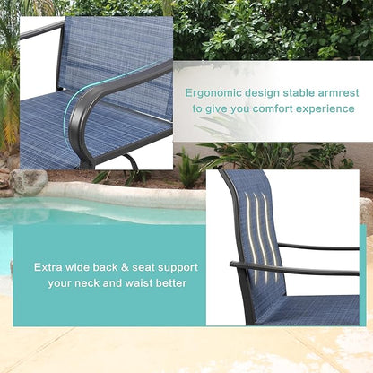 Vongrasig 2 Piece Patio Swivel Bar Chairs, All Weather Metal Textile High Swivel Bar Stools Chairs, Outdoor High Top Bistro Set for Backyard, Lawn Garden, Balcony, Denim Blue