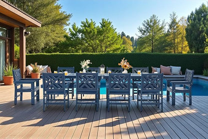 12 Piece HDPE Outdoor Dining Set for 10, Patio HDPE Furniture Set with 2 Table and Umbrella Hole, Outdoor Table and Chairs for Garden, Poolside, Backyard, Deck