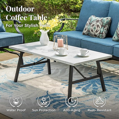Patio Furniture Set 6 pcs, Outdoor Patio Furniture, 3-Seat Sofa, 2 Rocking Chairs, 2 Ottomans, Coffee Table and 5.75" Extra Thick Cushion, Conversation Set for Backyard Deck, Navy Blue