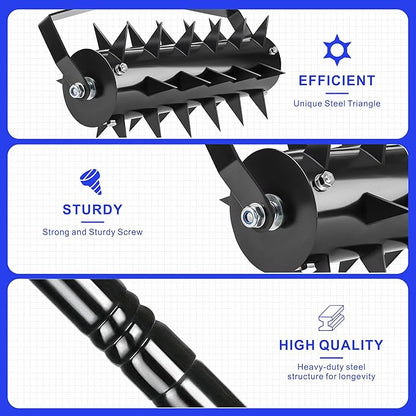 Rolling Manual Lawn Aerator, 58-Inch Handle Manual Push Spike Aerator for Gardens, Yards, and Farmland, Deep Soil Penetration for Healthy Grass and Improved Lawn Growth Manual Aerator Tool Black